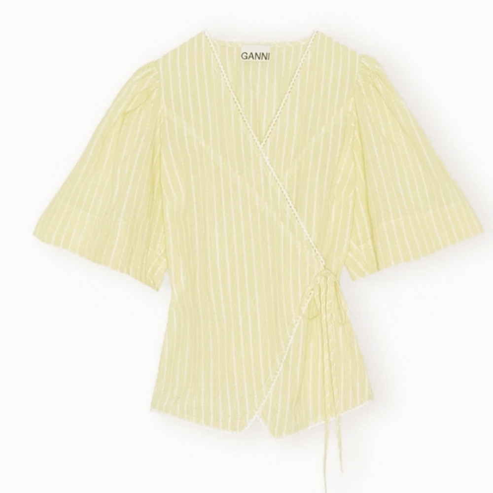 Ganni Butter Yellow Wrap Top